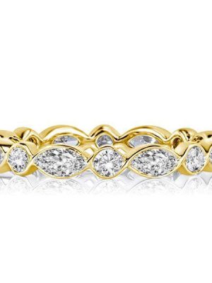 Golden Round & Marquise White Sapphire Wedding Band - 18K Gold Plated Sterling Silver