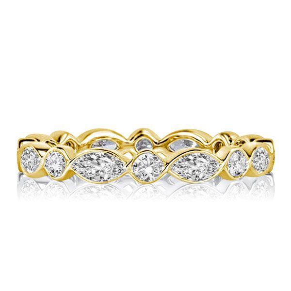 Golden Round & Marquise White Sapphire Wedding Band - 18K Gold Plated Sterling Silver