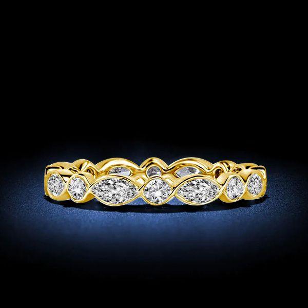 Golden Round & Marquise White Sapphire Wedding Band - 18K Gold Plated Sterling Silver