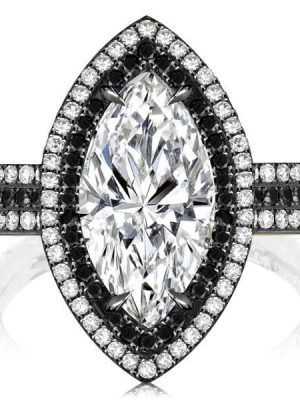 Black Marquise White Sapphire Engagement Ring in 925 Sterling Silver