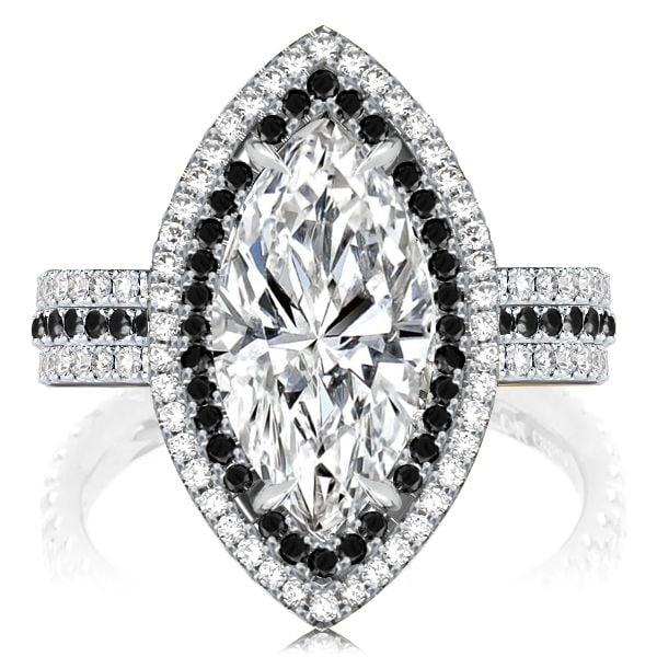 Black Marquise White Sapphire Engagement Ring in 925 Sterling Silver