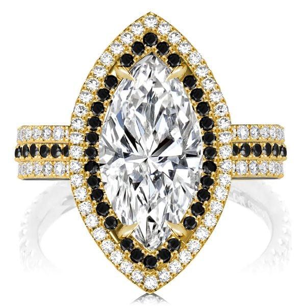 Black Marquise White Sapphire Engagement Ring in 925 Sterling Silver