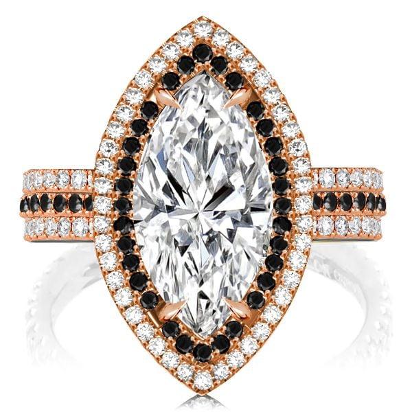 Black Marquise White Sapphire Engagement Ring in 925 Sterling Silver