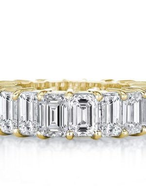 Emerald & White Sapphire Eternity Band - 18K Gold Plated Sterling Silver Anniversary Wedding Ring