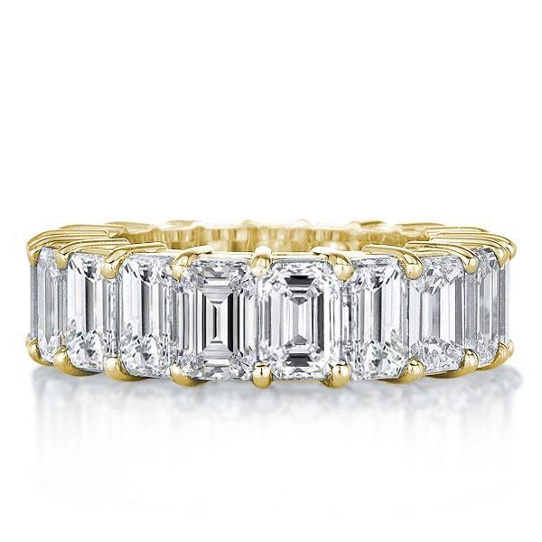 Emerald & White Sapphire Eternity Band - 18K Gold Plated Sterling Silver Anniversary Wedding Ring