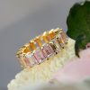 Emerald & White Sapphire Eternity Band - 18K Gold Plated Sterling Silver Anniversary Wedding Ring