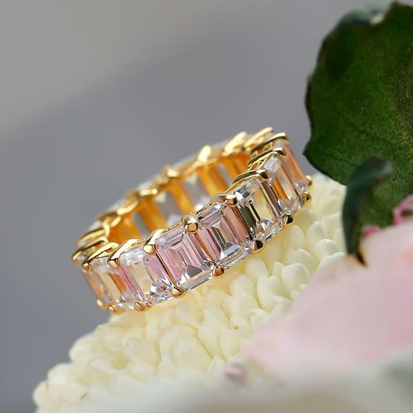Emerald & White Sapphire Eternity Band - 18K Gold Plated Sterling Silver Anniversary Wedding Ring