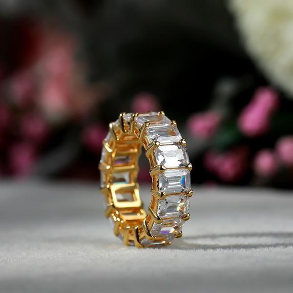 Emerald & White Sapphire Eternity Band - 18K Gold Plated Sterling Silver Anniversary Wedding Ring