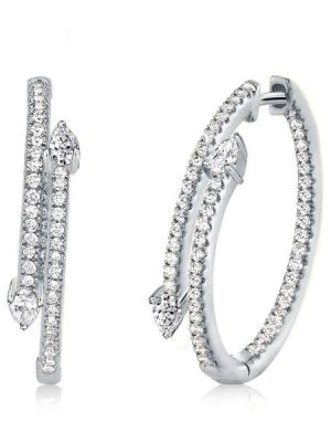 Pear Cut Sterling Silver Hoop Earrings - 925 Silver, Hinged Closure