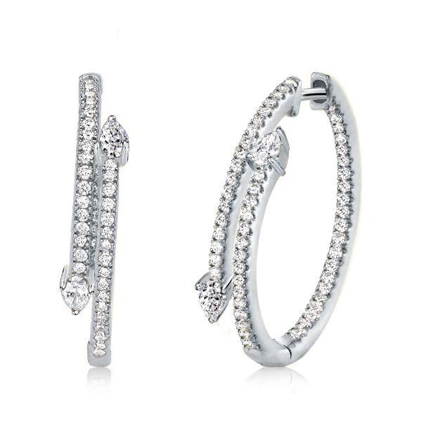 Pear Cut Sterling Silver Hoop Earrings - 925 Silver, Hinged Closure