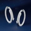 Pear Cut Sterling Silver Hoop Earrings - 925 Silver, Hinged Closure