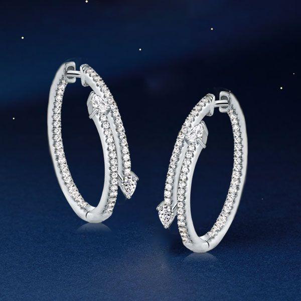 Pear Cut Sterling Silver Hoop Earrings - 925 Silver, Hinged Closure