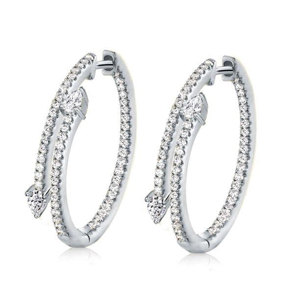 Pear Cut Sterling Silver Hoop Earrings - 925 Silver, Hinged Closure