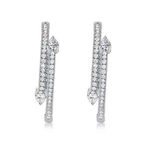 Pear Cut Sterling Silver Hoop Earrings - 925 Silver, Hinged Closure