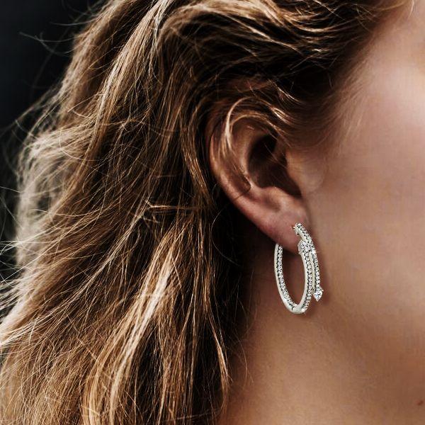 Pear Cut Sterling Silver Hoop Earrings - 925 Silver, Hinged Closure