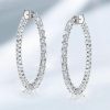 White Sapphire Hoop Earrings - Sterling Silver Baguette & Round Cut