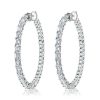 White Sapphire Hoop Earrings - Sterling Silver Baguette & Round Cut