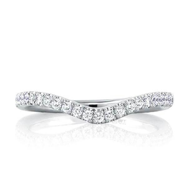 Curved Sterling Silver Half Eternity Wedding Band with Created White Sapphires