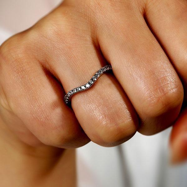 Curved Sterling Silver Half Eternity Wedding Band with Created White Sapphires