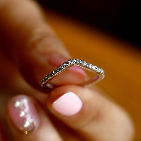 Curved Sterling Silver Half Eternity Wedding Band with Created White Sapphires