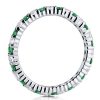 Alternating White and Green Stone Wedding Band in Rhodium Plated Sterling Silver
