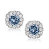 Blue Topaz Halo Stud Earrings - 925 Sterling Silver