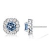 Blue Topaz Halo Stud Earrings - 925 Sterling Silver