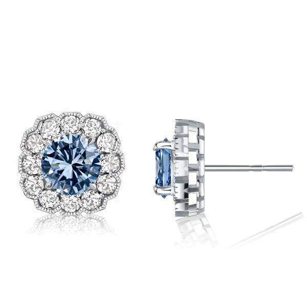 Blue Topaz Halo Stud Earrings - 925 Sterling Silver