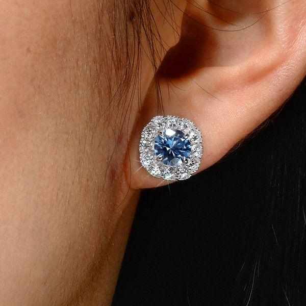 Blue Topaz Halo Stud Earrings - 925 Sterling Silver