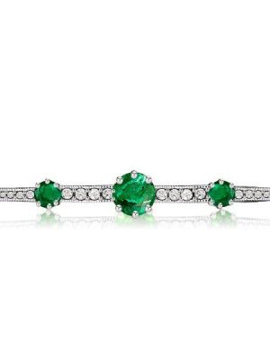 Emerald Green Brooch - Vintage Round Cut Sterling Silver Plated Pin