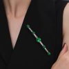 Emerald Green Brooch - Vintage Round Cut Sterling Silver Plated Pin