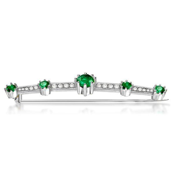 Emerald Green Brooch - Vintage Round Cut Sterling Silver Plated Pin