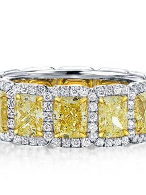 Cushion Cut Yellow Gold Plated Wedding Band for Women - Sterling Silver
