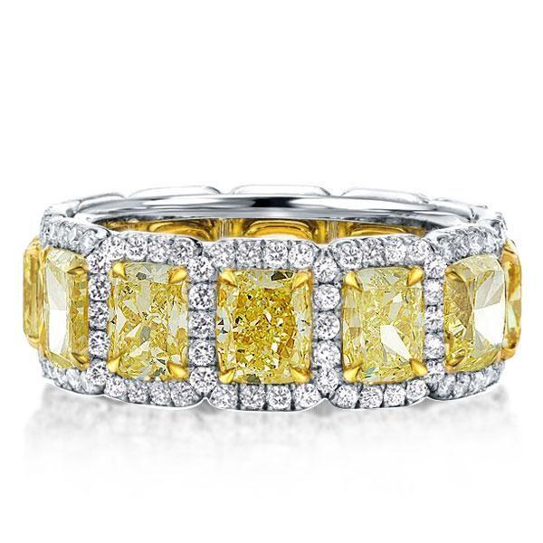 Cushion Cut Yellow Gold Plated Wedding Band for Women - Sterling Silver