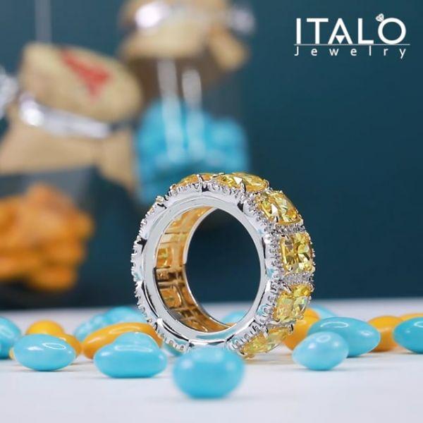 Cushion Cut Yellow Gold Plated Wedding Band for Women - Sterling Silver