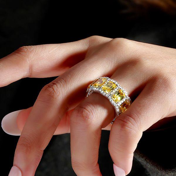 Cushion Cut Yellow Gold Plated Wedding Band for Women - Sterling Silver