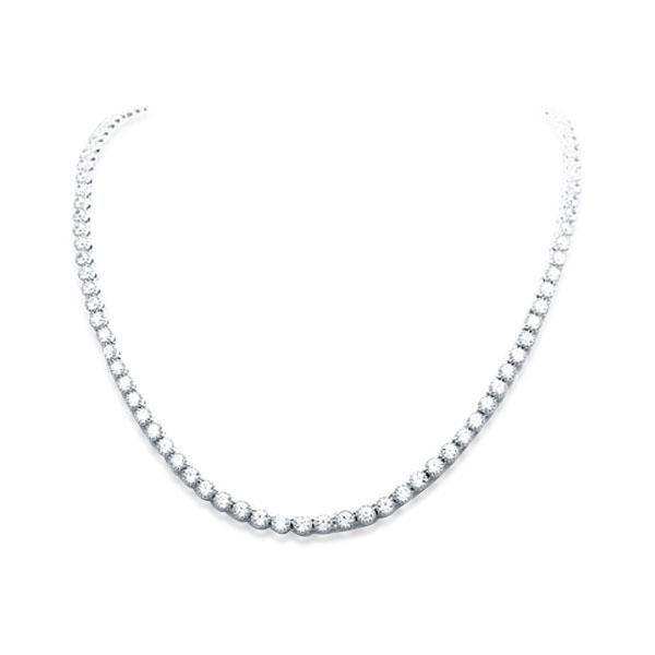 Classic Round Cut Tennis Necklace in Rhodium-Plated Sterling Silver