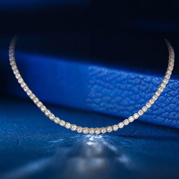 Classic Round Cut Tennis Necklace in Rhodium-Plated Sterling Silver