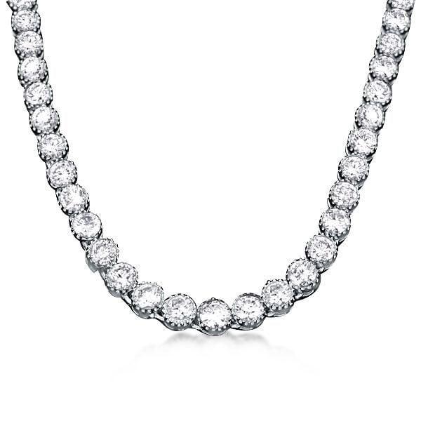 Classic Round Cut Tennis Necklace in Rhodium-Plated Sterling Silver