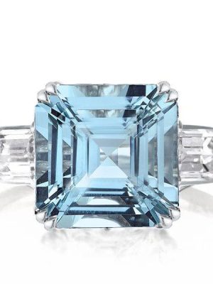 Aquamarine Engagement Ring for Women - 925 Sterling Silver, 9.52 CT Center Stone