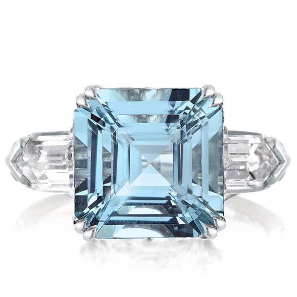 Aquamarine Engagement Ring for Women - 925 Sterling Silver, 9.52 CT Center Stone