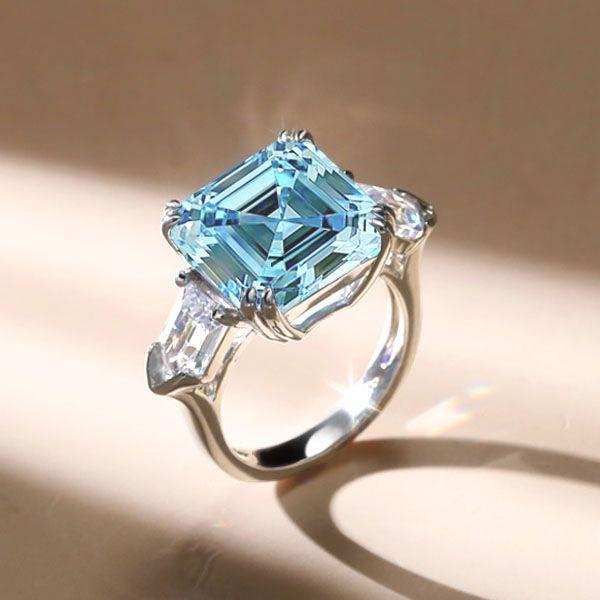 Aquamarine Engagement Ring for Women - 925 Sterling Silver, 9.52 CT Center Stone