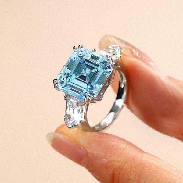 Aquamarine Engagement Ring for Women - 925 Sterling Silver, 9.52 CT Center Stone