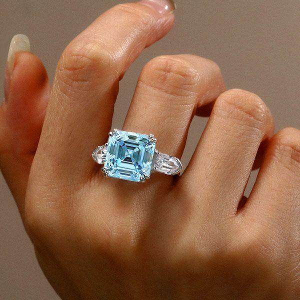 Aquamarine Engagement Ring for Women - 925 Sterling Silver, 9.52 CT Center Stone