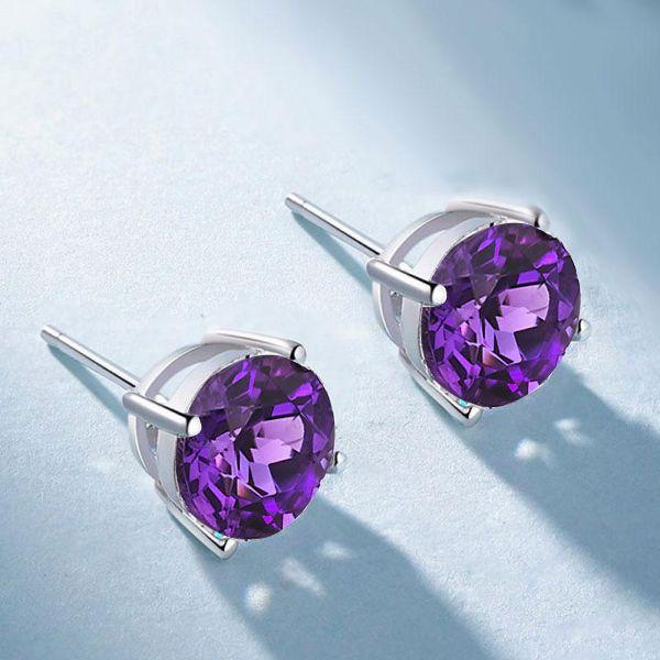 Classic Created Amethyst Stud Earrings in Sterling Silver