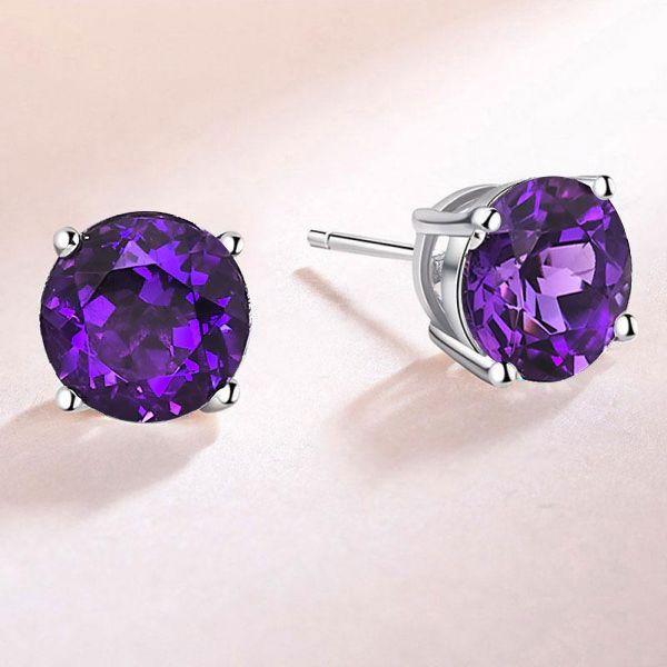 Classic Created Amethyst Stud Earrings in Sterling Silver