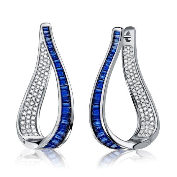 Teardrop Hoop Earrings with White Sapphire in Rhodium-Plated 925 Sterling Silver