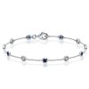 Bezel-Set White and Blue Sapphire Tennis Bracelet in Rhodium-Plated Sterling Silver