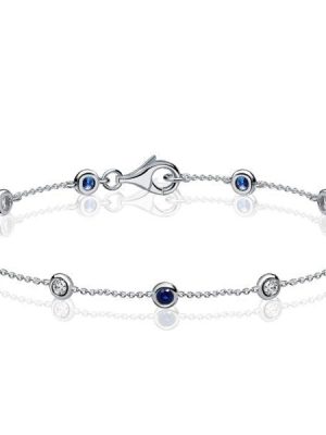 Bezel-Set White and Blue Sapphire Tennis Bracelet in Rhodium-Plated Sterling Silver