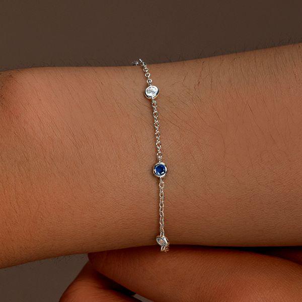 Bezel-Set White and Blue Sapphire Tennis Bracelet in Rhodium-Plated Sterling Silver